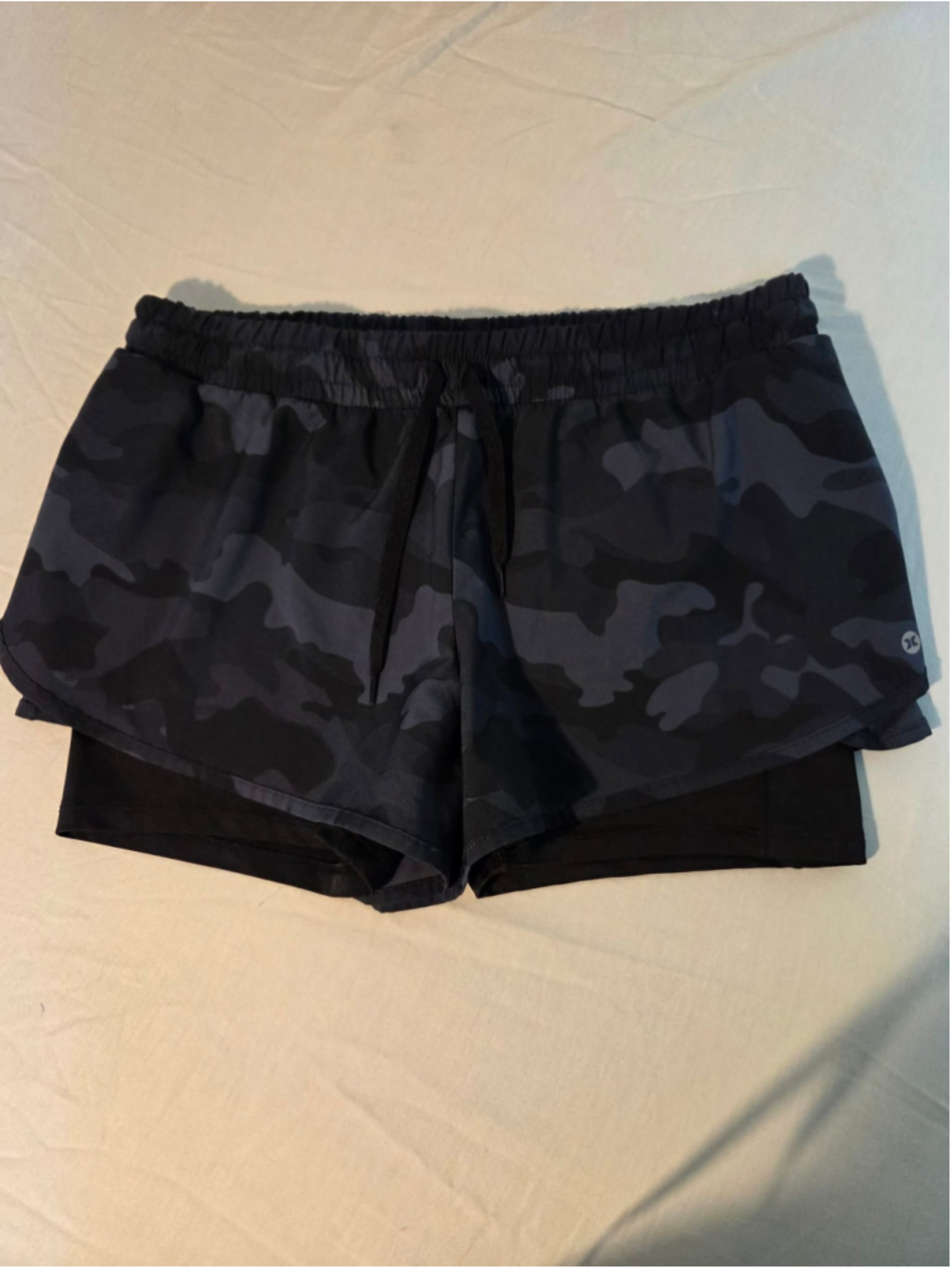 RBX Women’s 2-in-1 Layered Running Shorts Camo Compression Liner Size L W-187